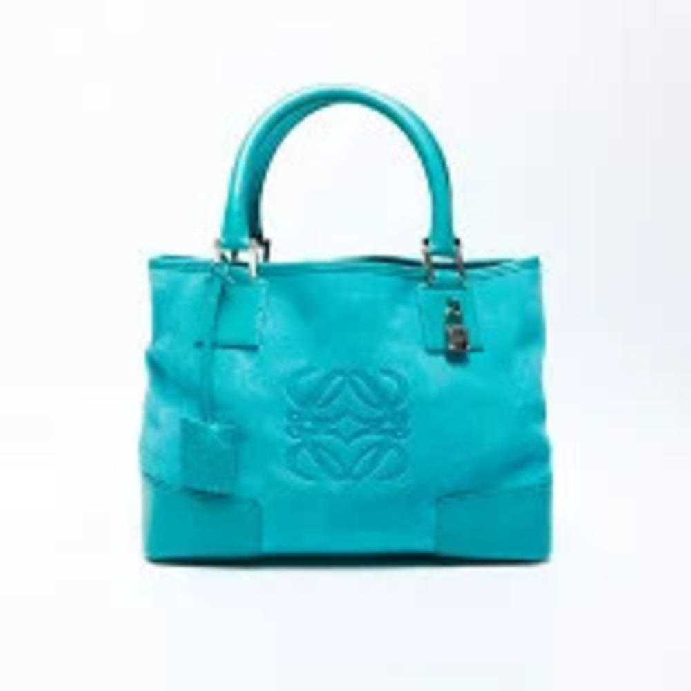Loewe Blue Handbag Suede Anagram Turquoise